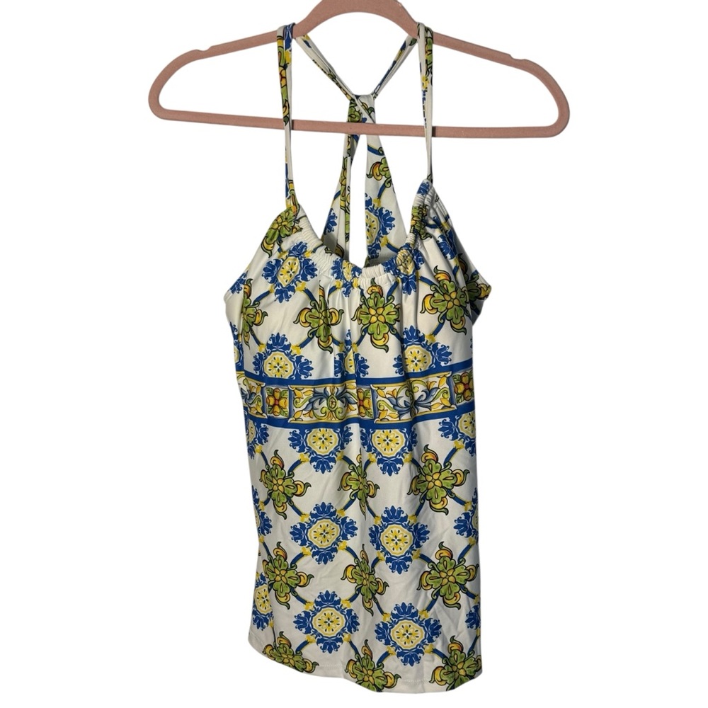 NEXT Floral Print Blue and Yellow Halter Style Tankini Top, XL